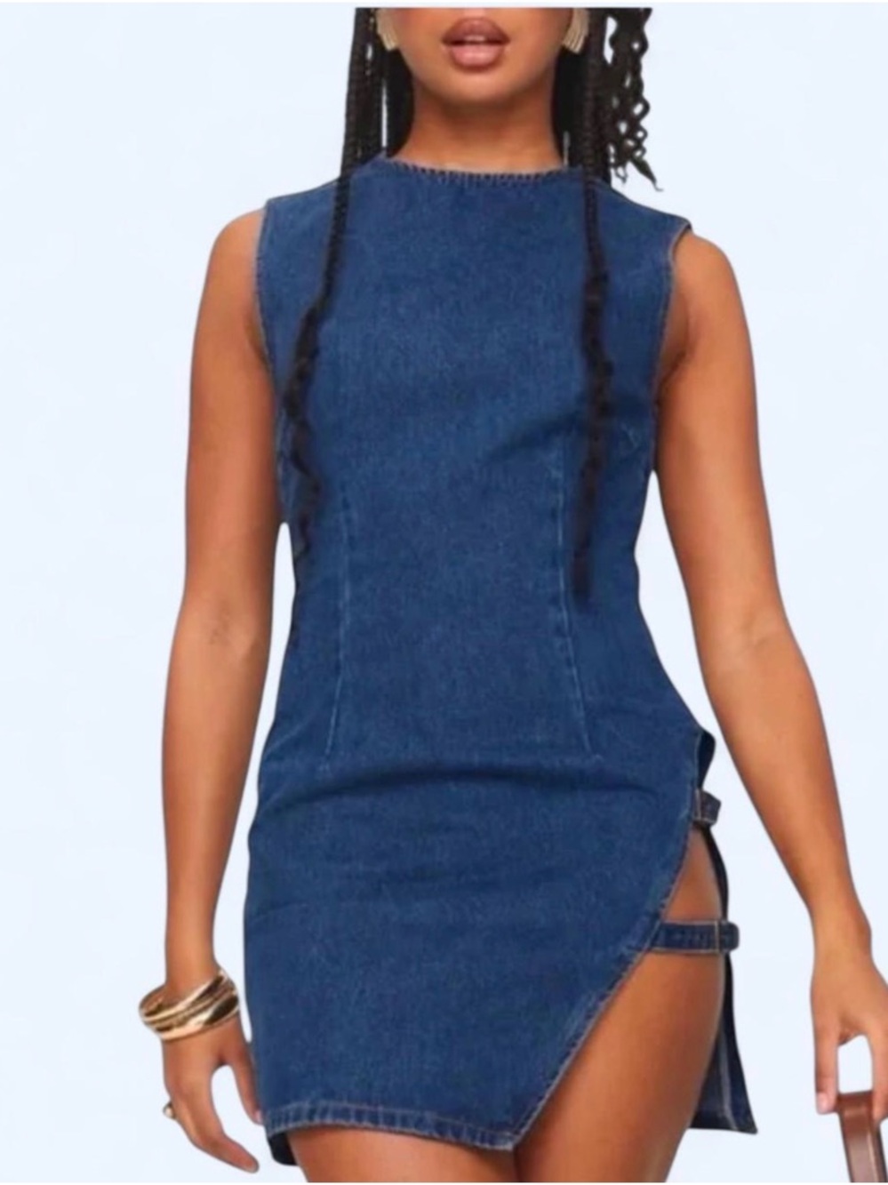 Lioness Denim Crewneck Dress in Blue